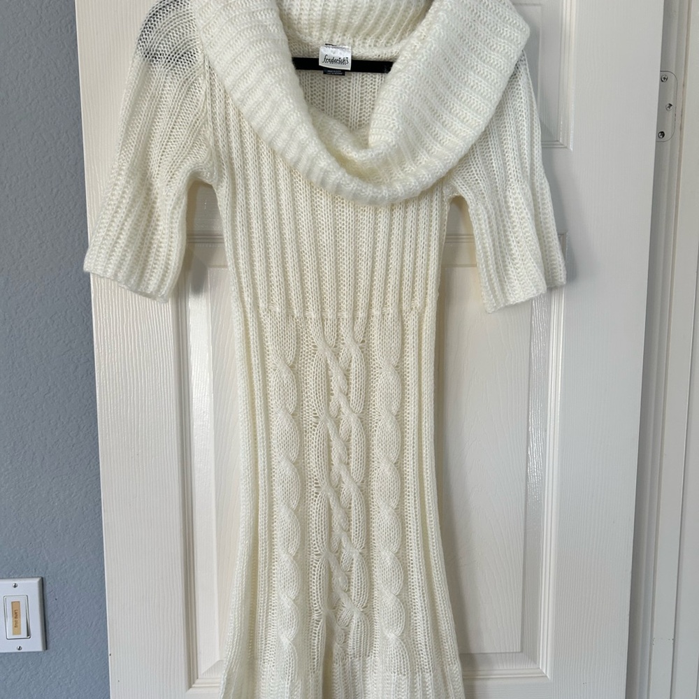 Fredericks of Hollywood Cream Cable Knit Cowl Neck Sweater Dress Small Ivory